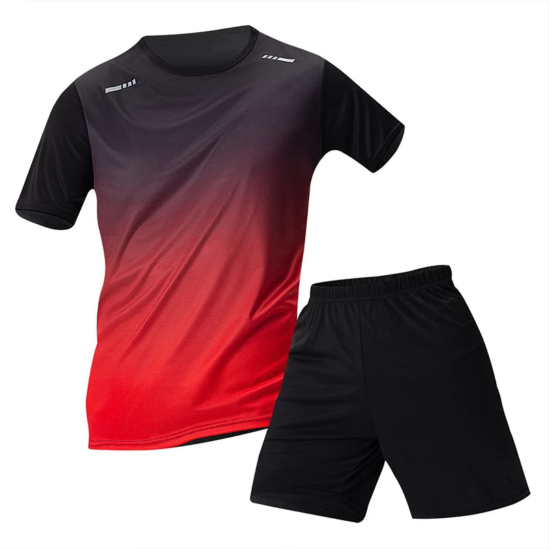 2-Piece Men's Suit Youth Four-Season Gradient T-Shirt Short-Sleeved Sports Quick-Drying Comfortable Home Wear Fashionable
