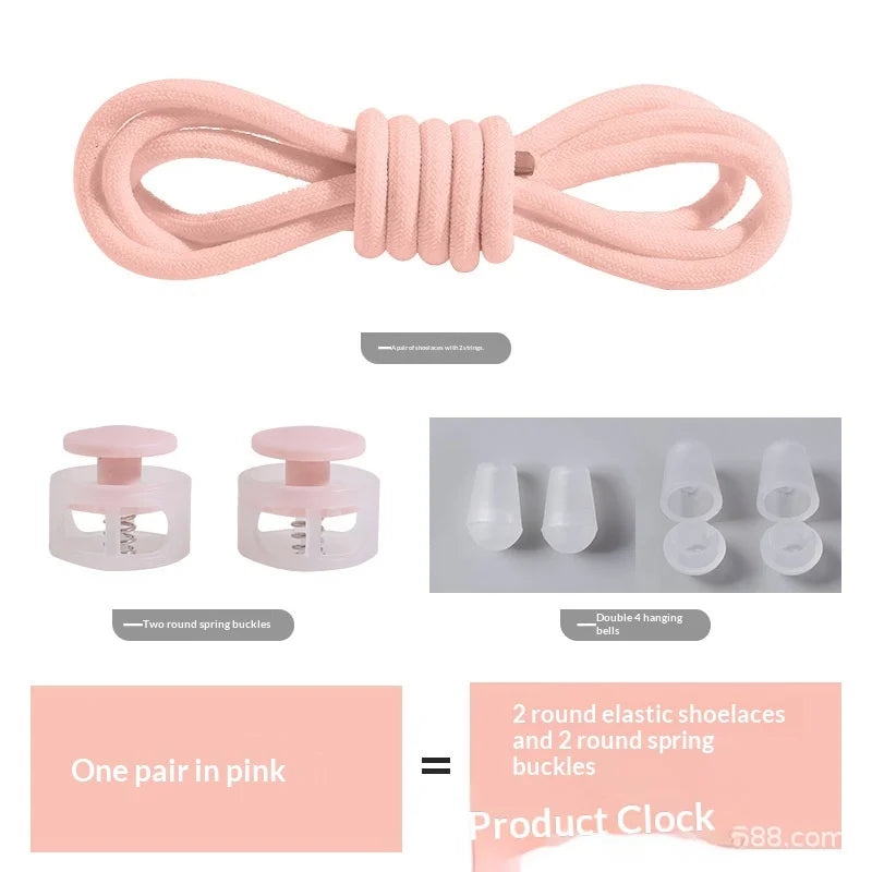 Colorful Spring Lock No Tie Shoelaces 1Pair Round Elastic Quick Lazy Shoelace for Kids Adult Sports Sneakers