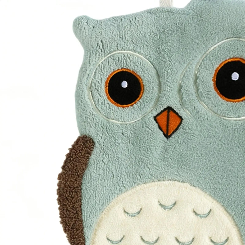 Hand Towel 1PC Cute Owl Hanging Towel Kitchen Hand Towel Bathroom Soft Absorbent Handkerchief Wipe Towel Cartoon Kids Towels