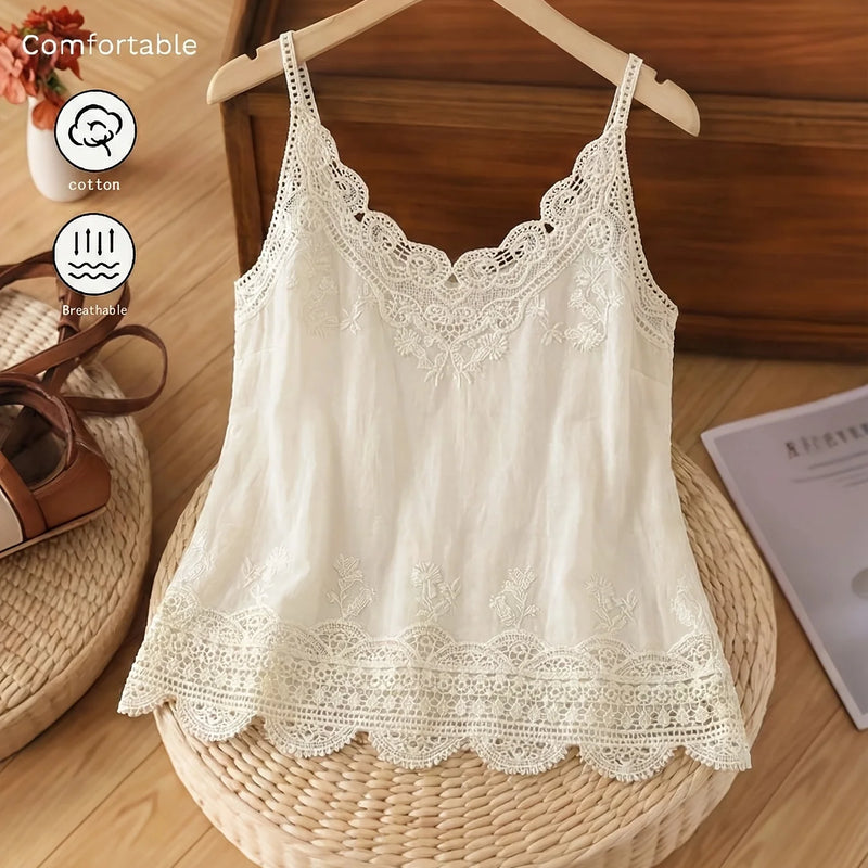 Stylish Women's Elegant Embroidered Lace Camisole Bohemian Casual Summer Holiday Ladies Tops