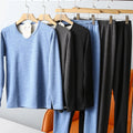 Upgraded Version Men's Thermal Wool Silk Underwear Set Self-Heating Double Warmth Velvet Knitted Fabric Long Sleeve round Neck