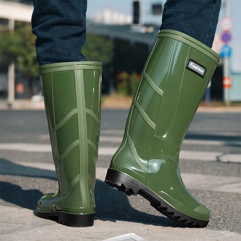 Men's Tall Rain Boots Waterproof Non-Slip Rubber Boots Durable Fishing Outdoor Water Shoes Mid Calf Kitchen Overshoes