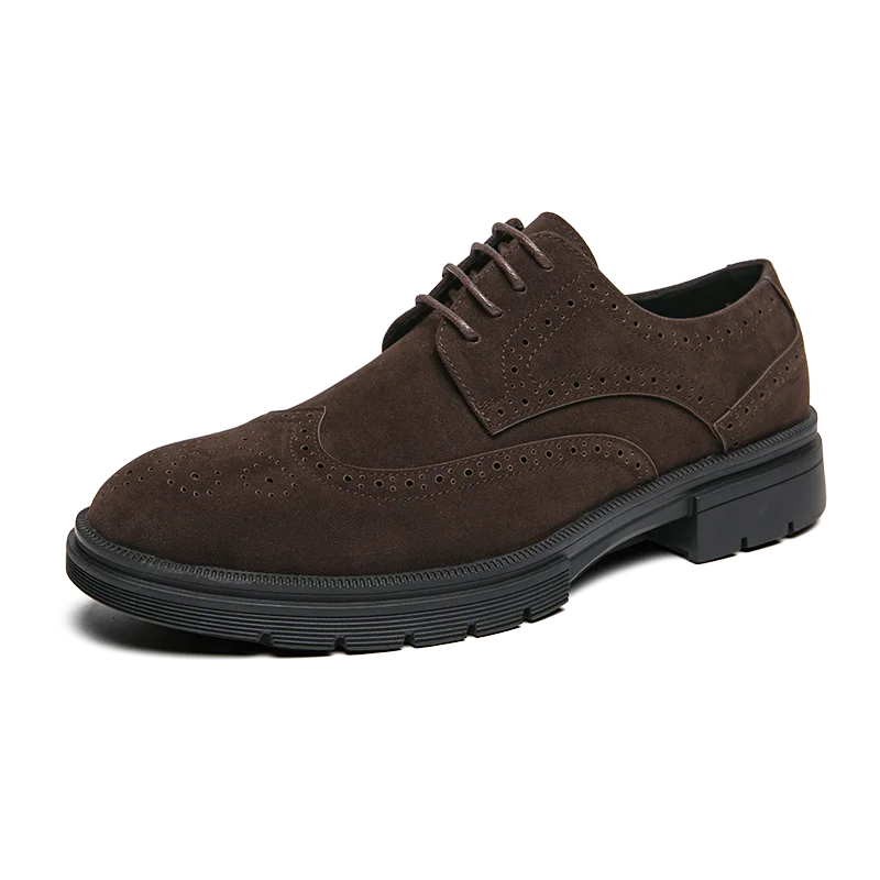 Fashion New Low Heels Pointed Suede Leather Brogue Oxford Shoes New Bussiness Thick Soled Causal Soft Daily Male Footwear Shoes