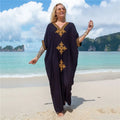 Women's Clothing Gold Embroidery Long Kaftan Dresses V Neck Caftan Dress Beach Cover Ups Tunic Maxi Dress