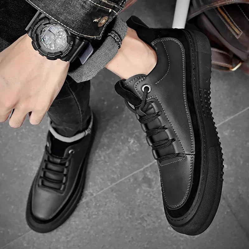 British Style Men Casual Leather Thick Bottom Shoes Outdoor Walking Shoes Antiskid New Lightweight Designer Office Driving Shoes