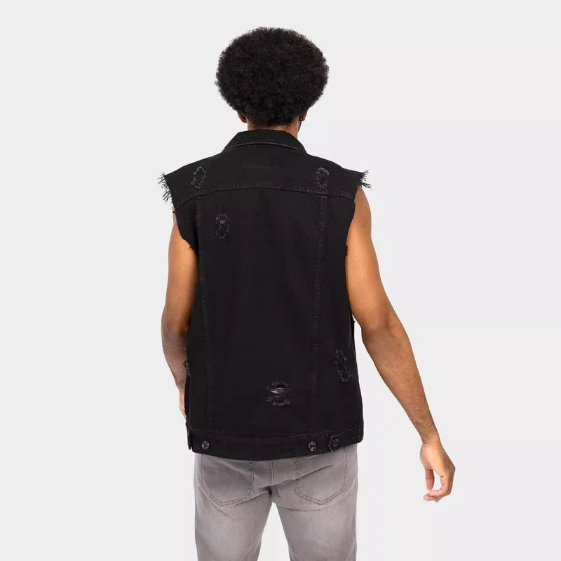 Men Vests Denim Sleeveless Turn Down Collar Spliced Solid Vest Single Breasted Pockets Casual Coats Hole Male Summer 2025