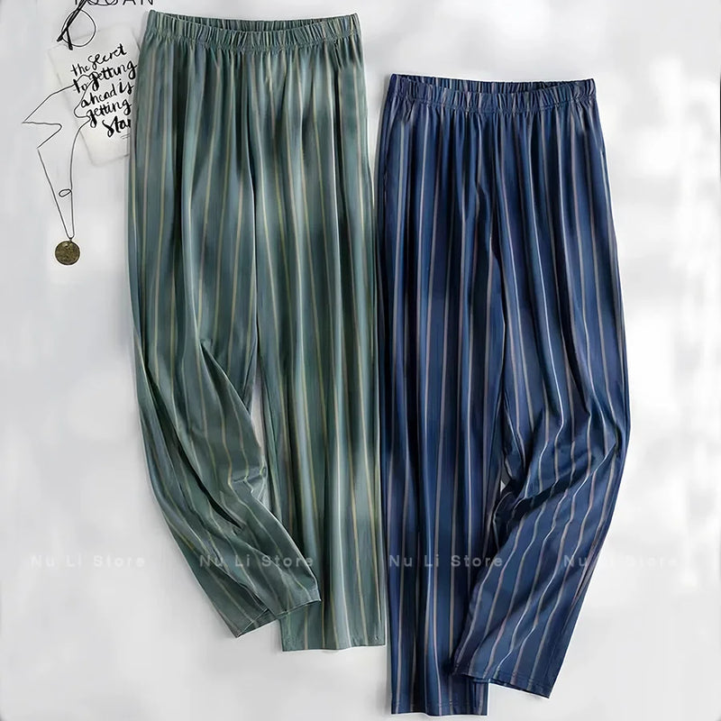 Men's Stylish Summer Pajama Pants, Thin Home Pants, Loose Breathable Air-Conditioned Pants with Elastic Waist