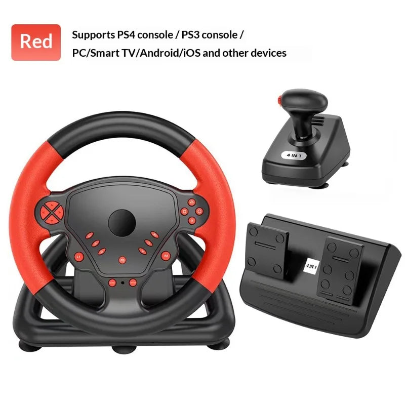 4-in-1 Game Steering Wheel for PS4/PC/Android/iOS - Bluetooth & USB Connectivity with Dual Motor Vibration & RGB LED Lights