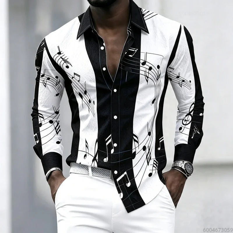 Men's collared shirt with creative musical note print | SAMAG