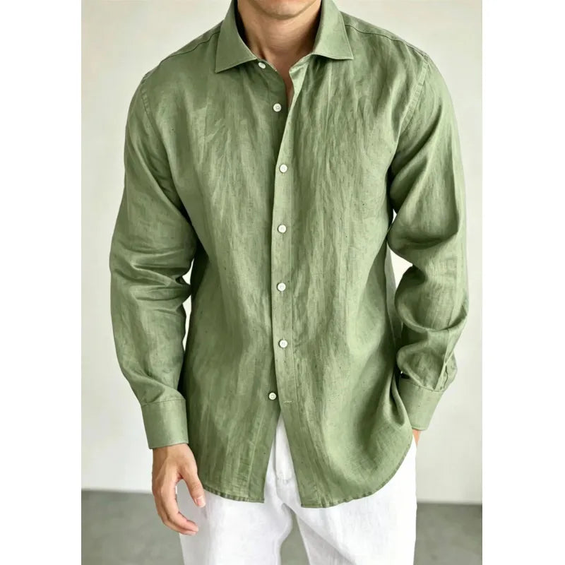 Men's Linen Shirt Cotton Blend Long Sleeve Button Down | SAMAG