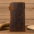 Men's Vintage Crazy Horse Leather Chain Wallet Genuine Leather Bifold Long Wallet Snap Card Holder Purse Zipper Coin Rfid Pocket