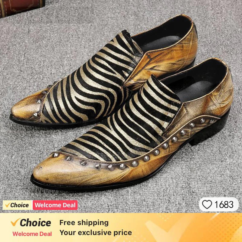 Cool Metal Toes Loafers Handmade  Party Shoes Man Flats Mix Color Fantastic Dress Shoes