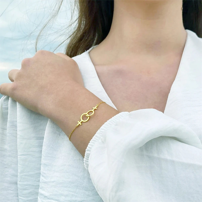 Double Venus Symbol Women Bracelet Stainless Steel Lesbian Bracelet Gender Symbol Minimalism Jewelry Gift To Best Sister