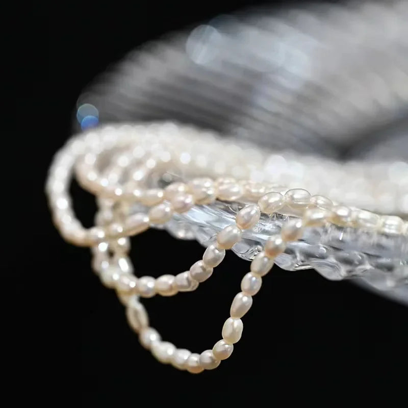 YWYC 2.5 - 3.5mm Rice Shape Freshwater Pearl Necklaces 40cm Length 925 Sterling Silver Collar for Women - Visuel 3 | SAMAG