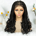 99J# Knotless Box Braided Wigs with Wavy Ends Synthetic Full Lace Braided Lace Wig with Baby Hair Lace Frontal Boho Braids Wig