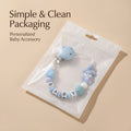 Custom Name Bunny Pacifier Clip Blue Silicone Teething Bead Chain BPA Free Handmade Dummy Holder Safe Baby Boy Shower Gift