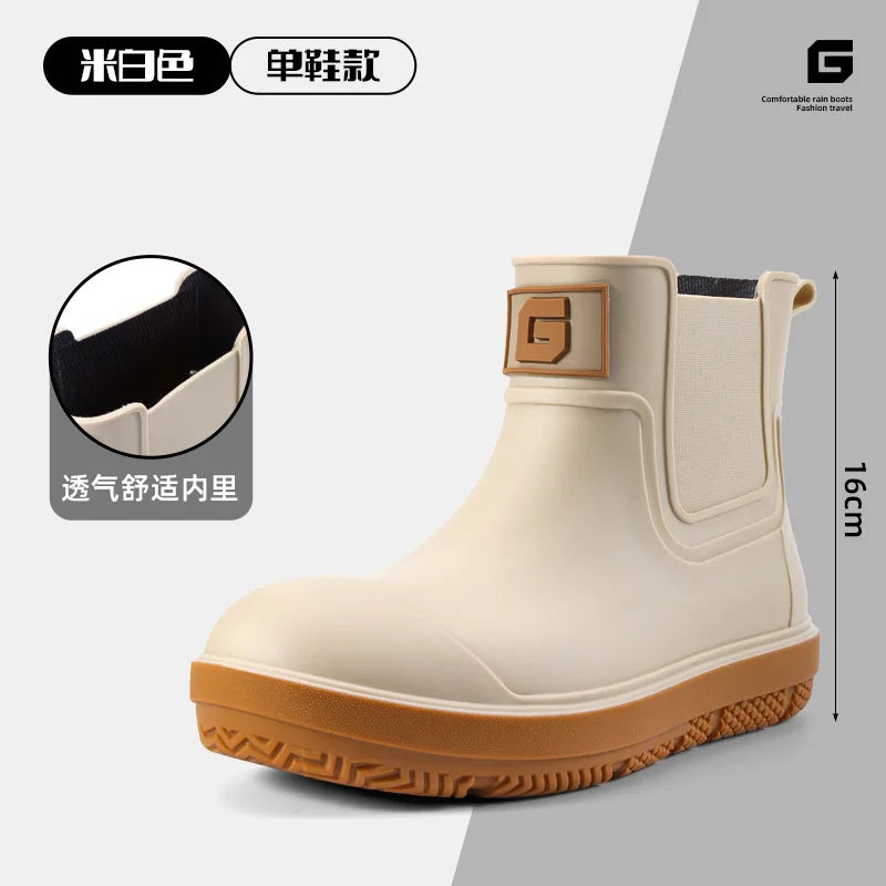 Men's Short-Tube Non-Slip Rain Boots Fashionable Low-Top Water Shoes Pvc One-Piece Molded Rain Boots, Waterproof Shoes Farm Work