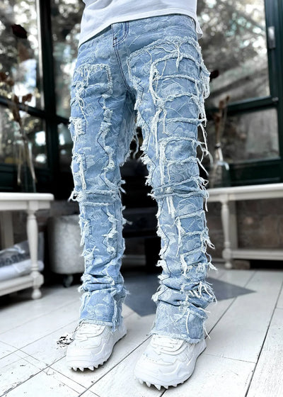 Men's Regular Fit Stacked Jeans Ripped Slim Patch | SAMAG