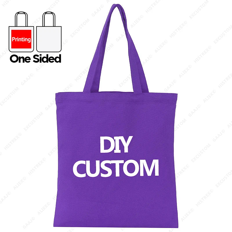 Custom Canvas Tote Bag 100% Cotton Print Your Design Logo Photo Handbag Work Reusable Grocery Shopping Customized Portable Bag