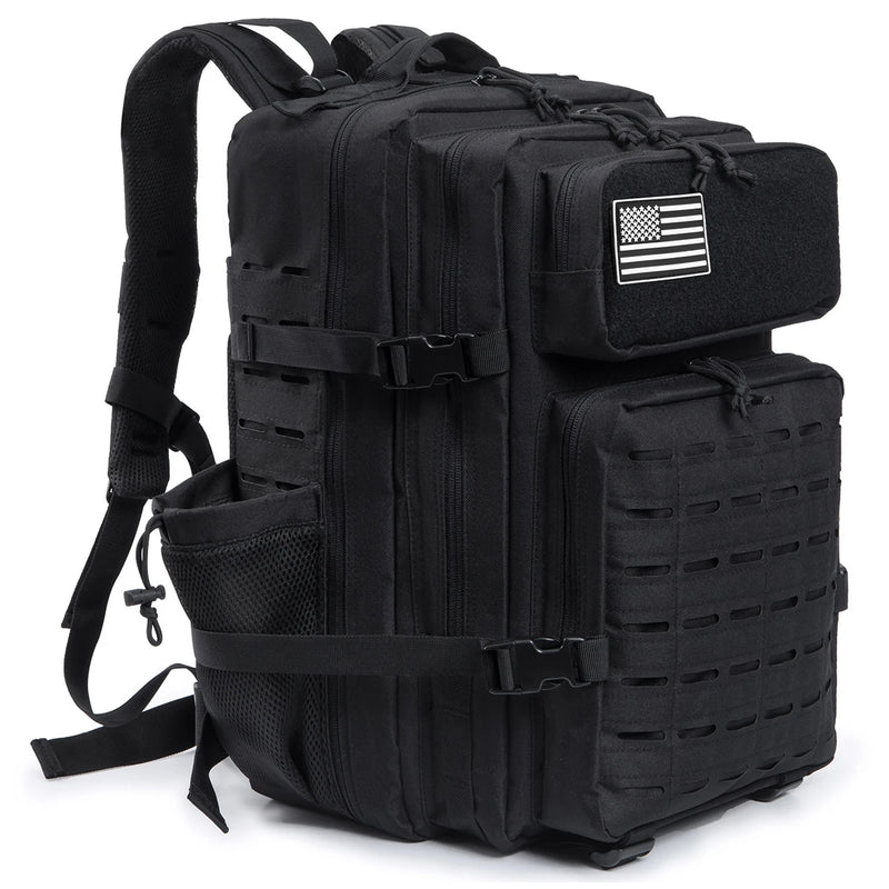 45L Large Capacity Tactical Hunting Backpack For Men With MOLLE Webbing System Dual Cup Holders Outdoor Survival Hiking Camping Rucksack For Wilderness Trip Travel Daily Work Commute Outdoor Camping Activities Gear Storage Ba