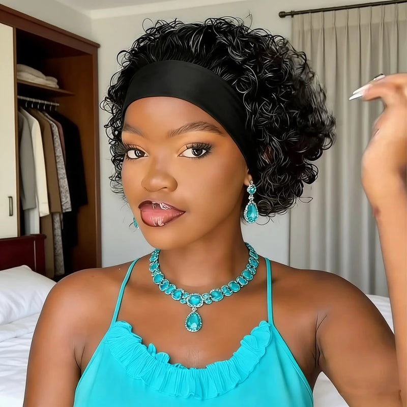 Pixie Cut Wigs Human Hair Short Headband Wig with Pre Plucked Hairline for Women Curly Wigs Bazilian Hair Full Machine Made Cap