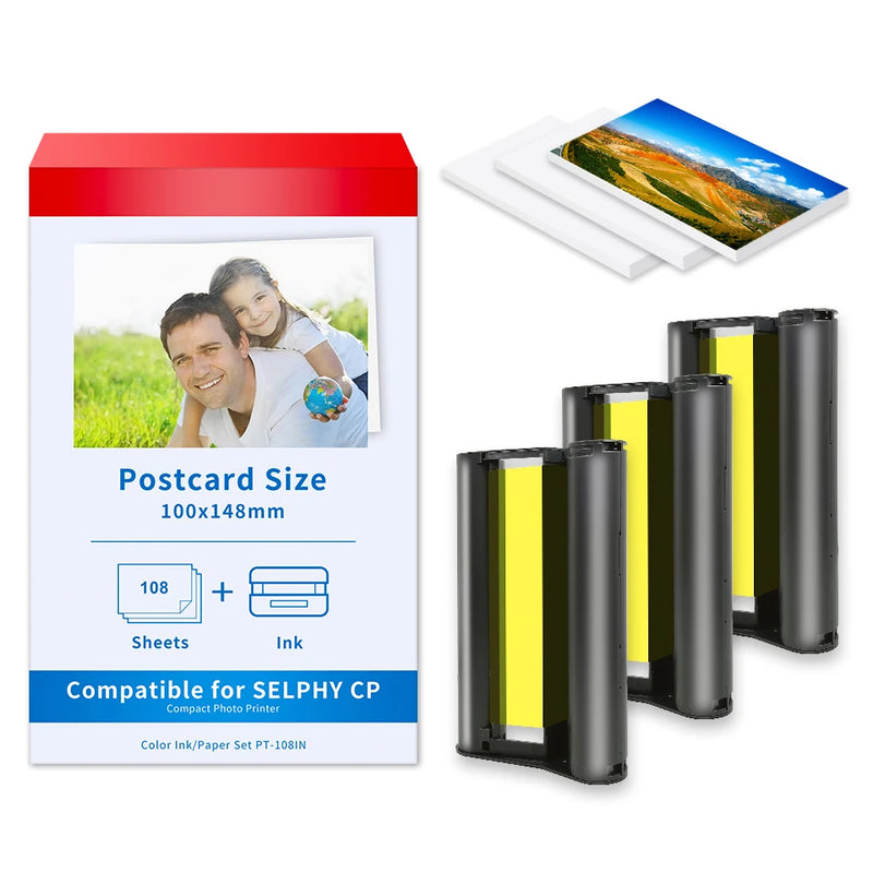 Photo Paper Cartridge Set Compatible For Canon Selphy CP1300 CP1500 CP1200 CP1000 Photo Printer KP-108IN KP-36IN Selphy Ink