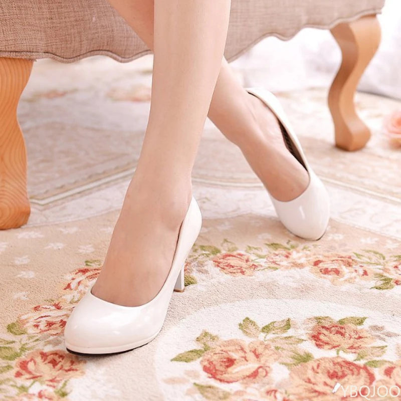 Women's New Fashion Shoes Ladies shallow mouth Leather shoes Elegant Round Toe High heels Female Wedding Party Pumps mujer
