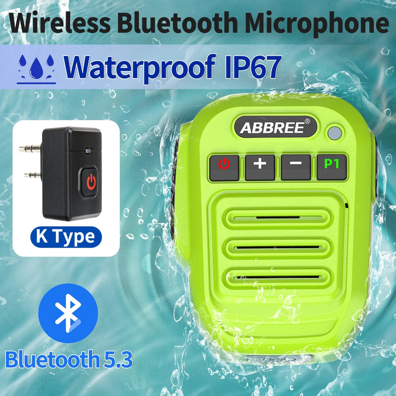 ABBREE Walkie Talkie Wireless Bluetooth Microphone Speaker MIC Waterproof For Baofeng UV-21 Quansheng UV-K6 Retevis Radios