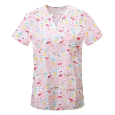 Nurse Uniforms Women Print Short Sleeve V-neck Scrubs | SAMAG
