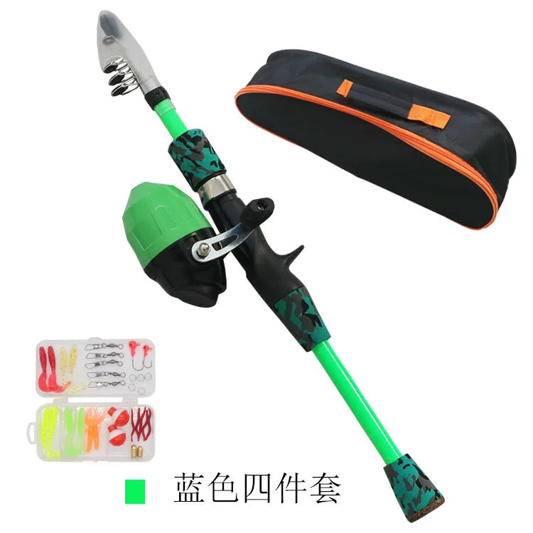 Kids Youth Portable Telescopic Fishing Rod Reel Combo Full Set With Carry Bag Simulation Soft Lures Hooks Accessories For Outdoo