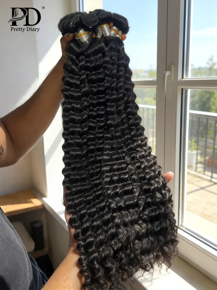 Mongolian Hair Curly Human Hair Bundles 1 3 Jerry Deep Wave Bundles Human Hair 30 32 Inch Burmese Curly  Extensions Bundles