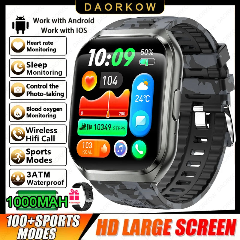 New Smart Watch Man 1000mAh Long Standby Outdoor Smartwatch Men IP68 Waterproof Heart Rate Sport BT Call Big Battery Smart Watch