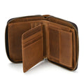 Men Crazy horse Genuine Leather Coin Wallet Real Leather Snap Short Purse Women Coin Pocket Zip Around Small Trifold Pocket