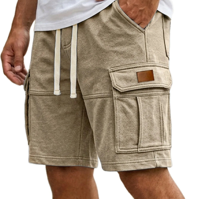 Men Solid Drawstring Multi Pocket Cargo Shorts Soft | SAMAG