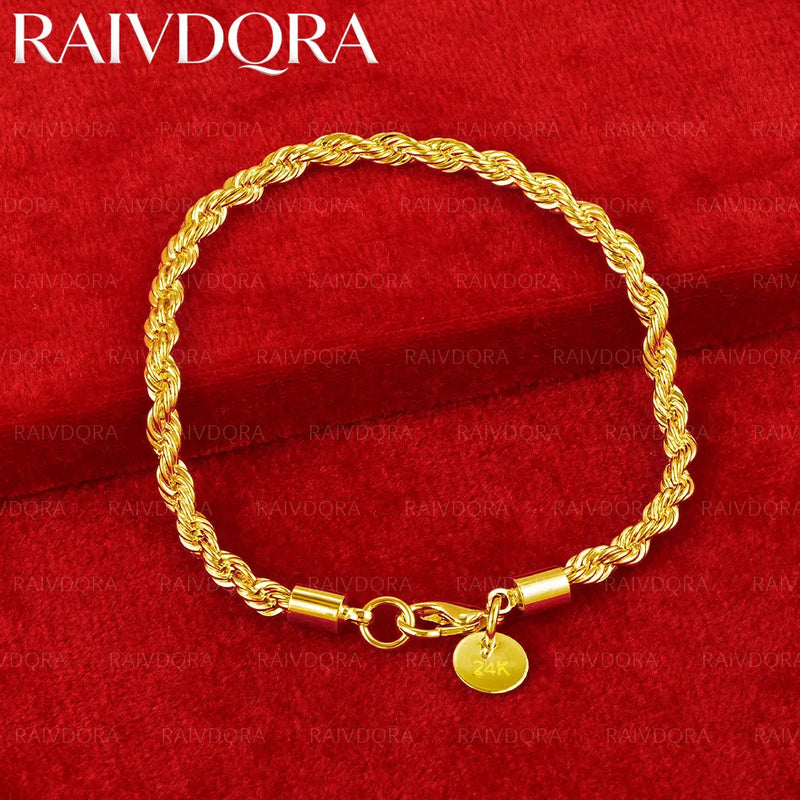 18K Gold Plated 4mm Rope Chain Bracelet For Women and Men Fashion Jewelry Party Engagement Wedding Accessories