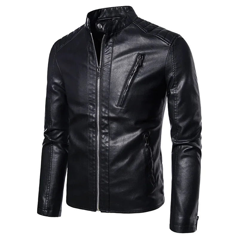 Men Stand Collar Moto Leather Jackets Slim Fit Leather Coats High Quality Male Fashion Spring  Autumn Casual Leather Jackets 5XL