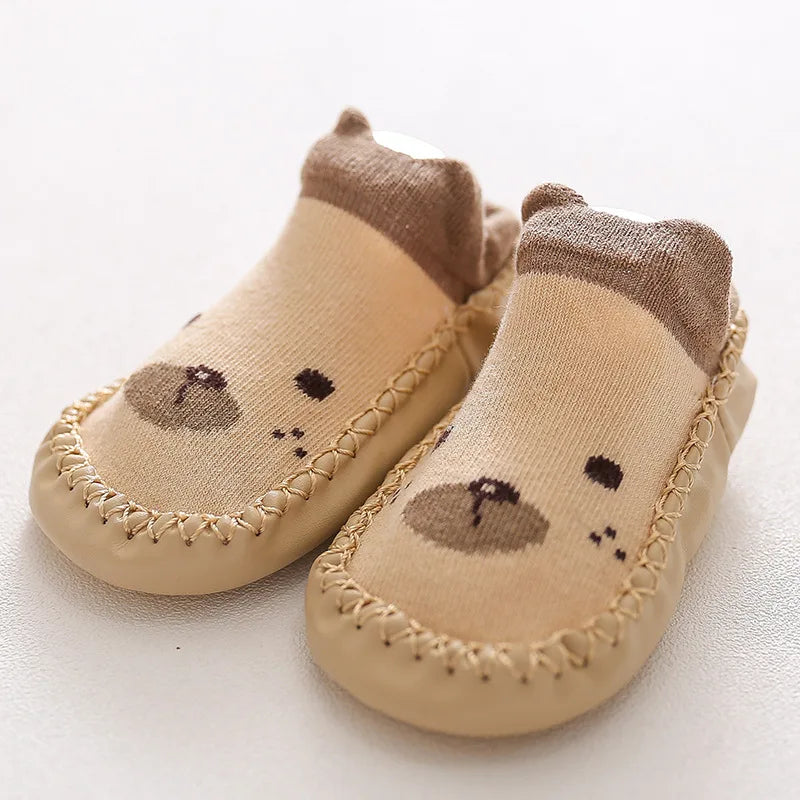 Baby Shoes Cotton Floor Socks Shoes Cartoon Cute Baby First Walkers Toddler Shoes Girl Boys Kids Soft  PU Sole Shoe Anti-slip