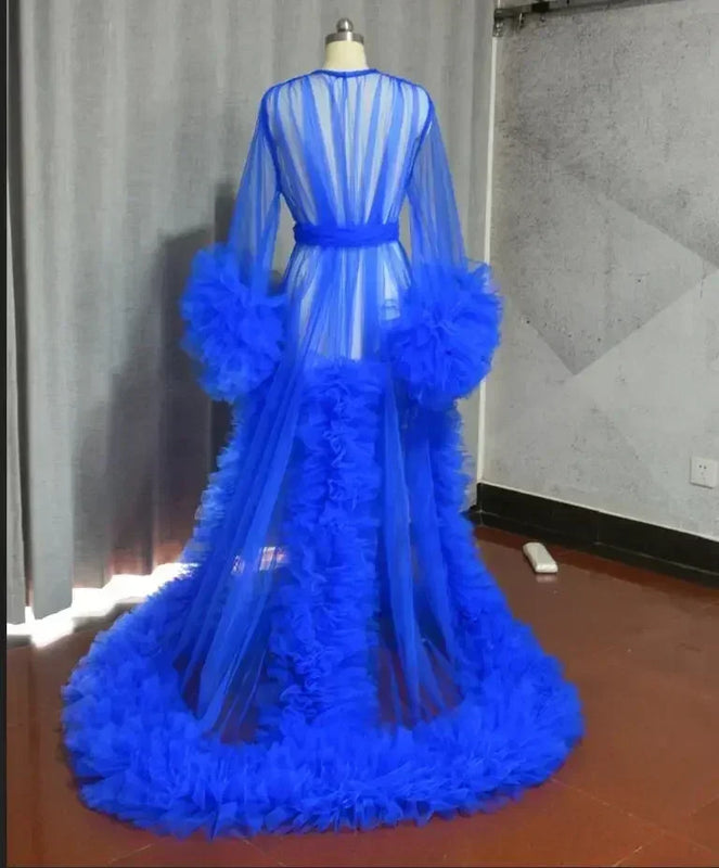 Women Dressing Gown Perspective Sheer Long Tulle Robe Puffy Pregnancy Maternity Dress for Baby Shower Nightgown Sleepwear Custom