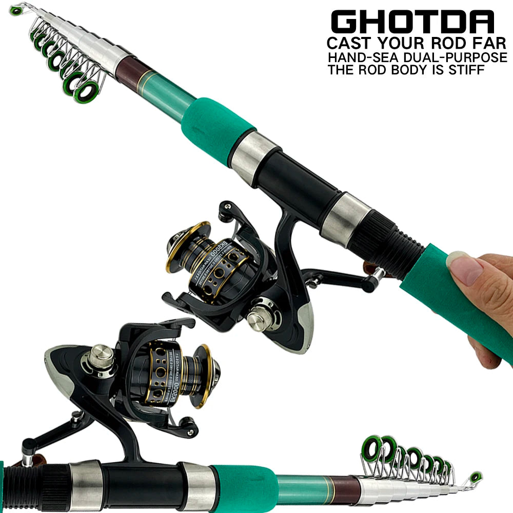 Bass Pike Carp Fishing Rod Combo Catfish Rod 1.8-3.6M Telescopic Fishing Rod and Spinning Fishing Reel Fishing Set Rod+Reel