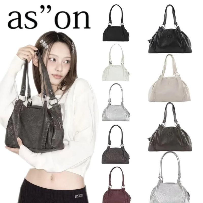 Korean Japan Ason Bag Street Style AS Leather Tote Handbag Large Capacity Motorcycle Wanderlust Mini Shoulder Bag Daily Use Bag