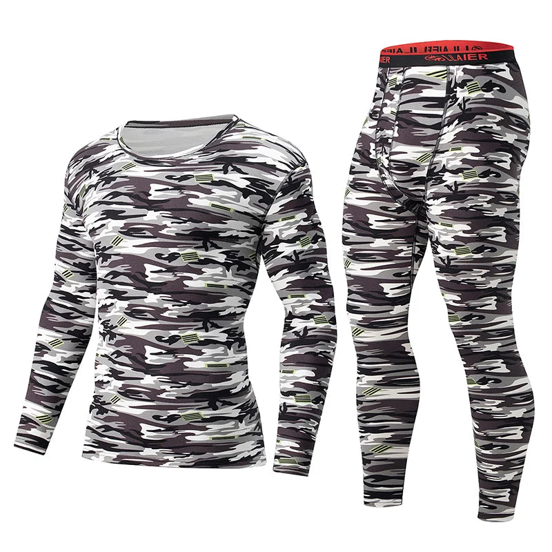 2-piece Autumn And Winter Men's Fashionable Printed Camouflage Thermal Underwear Set Comfortable And Versatile Sports Base Shirt