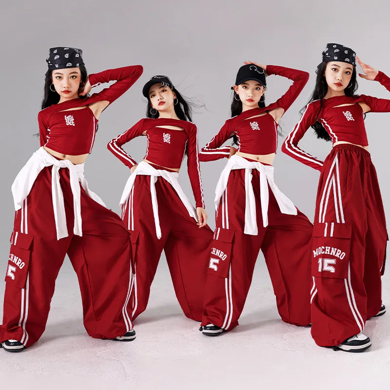 Girls K - pop Crop Top Joggers Cargo Pants Children Hip Hop - View 4 | SAMAG