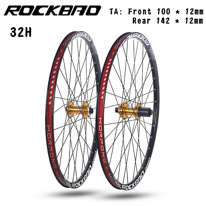 ROCKBAO Mountain Bike Wheelset 24/26/27.5/29 Inches Disc Brake Aluminum Alloy 4Bearings 7-12Speed Thru Axle MTB Bicycle Wheel