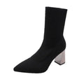 Comemore Women's Dress Pointed Mid-heeled Short Ankle Boot Female Autumn 2023 2024 Knitted Block Low Heel High Socks Boots Shoes