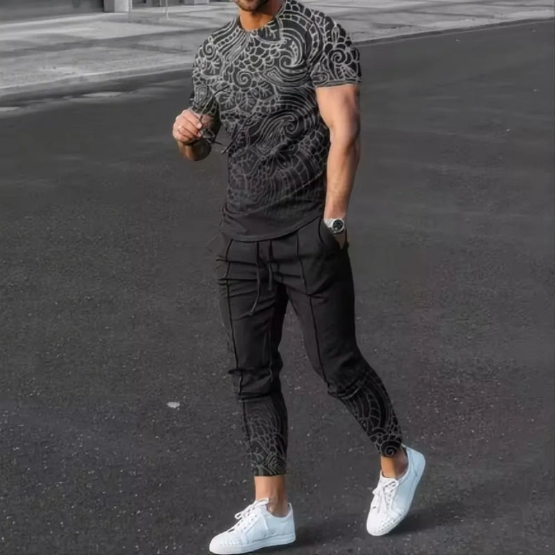 Summer Fashion Men's Fashionable Printed Breathable Comfortable Round Neck T - Shirt and Pants Set Outdoor - View 2 | SAMAG