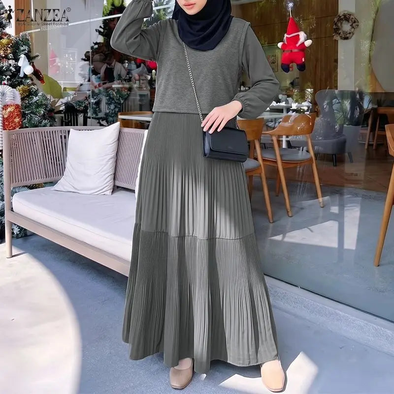 ZANZEA Muslim Women Maxi Dress Modest Fashion Hijab | SAMAG