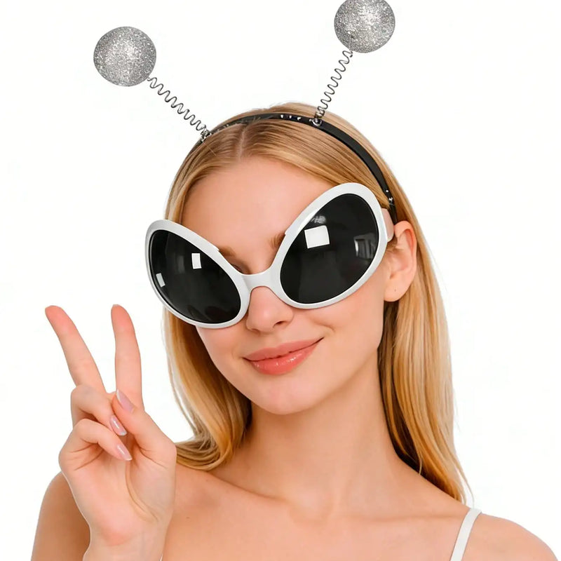 Alien Costume Accessories Set, Novelty Alien Sunglasses + Alien Headband Boppers, Space Theme Party Favors for Halloween Cospla