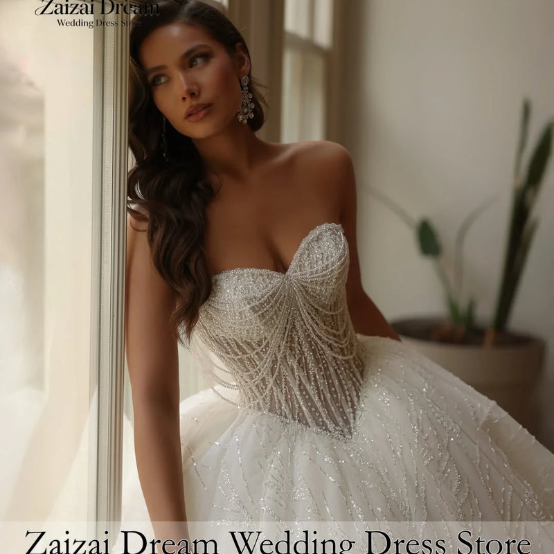 Customized Luxury Off Shoulder Sleeves Wedding Dresses 3D - View 4 | SAMAG
