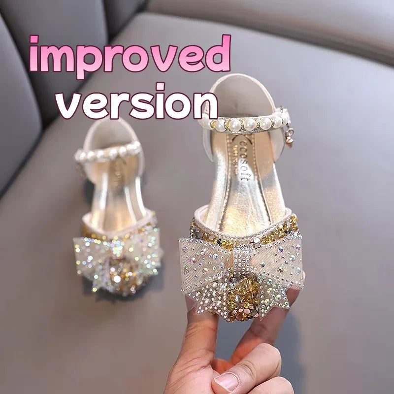 Summer Girls Sandals Fashion Sequins Rhinestone Bow Girls Princess Shoes Baby Girl Shoes Flat Heel Sandals Size 21-35