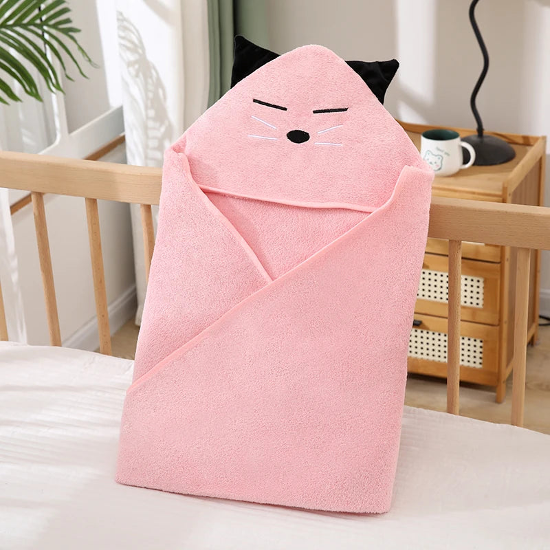 A Cartoon Coral Fleece Bath Towel for Babies, Children's Bath Towel, Baby Washcloth, 31.5* 31.5inch , Made of Super Absorbent Polyester Material, Warm and Breathable, with Cartoon Animal Shapes for Kids, Suitable for Home and